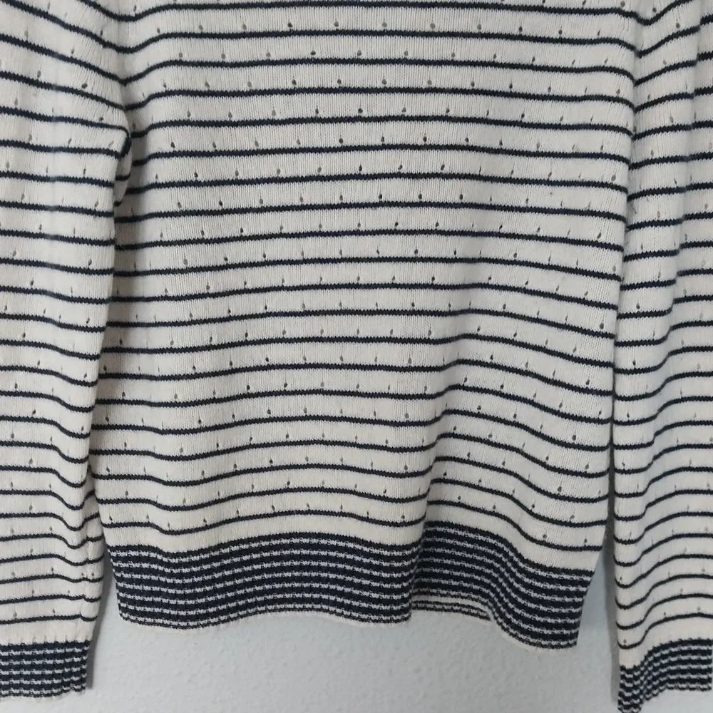 J. Crew Navy & Ivory Stripe Crewneck Pointelle Knit Wool/Alpaca Blend Sweater